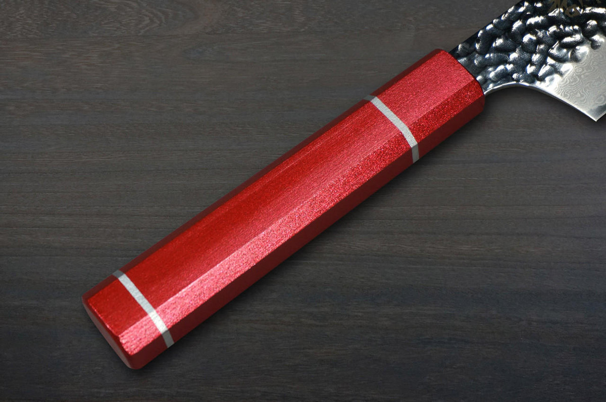 Sakai Takayuki 33-Layer VG10 Damascus Urushi Chefs Kengata-Gyuto Knife 190mm with Japanese Lacquered Oak Handle KOUSEKI