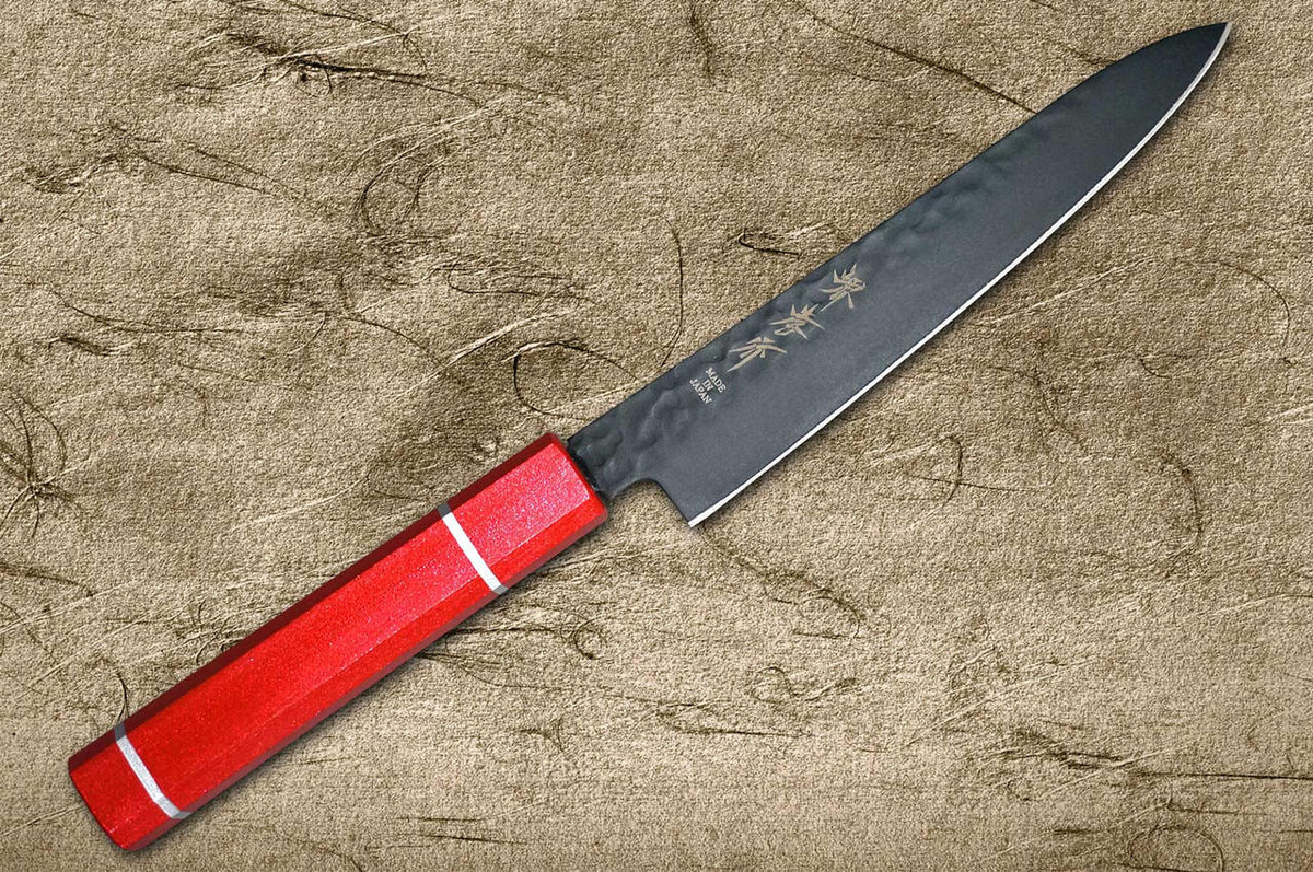 Sakai Takayuki Non-Stick Coating VG10 Hammered WA KUROKAGE Japanese Chefs Petty KnifeUtility 150mm with Japanese Lacquered Oak Handle KOUSEKI