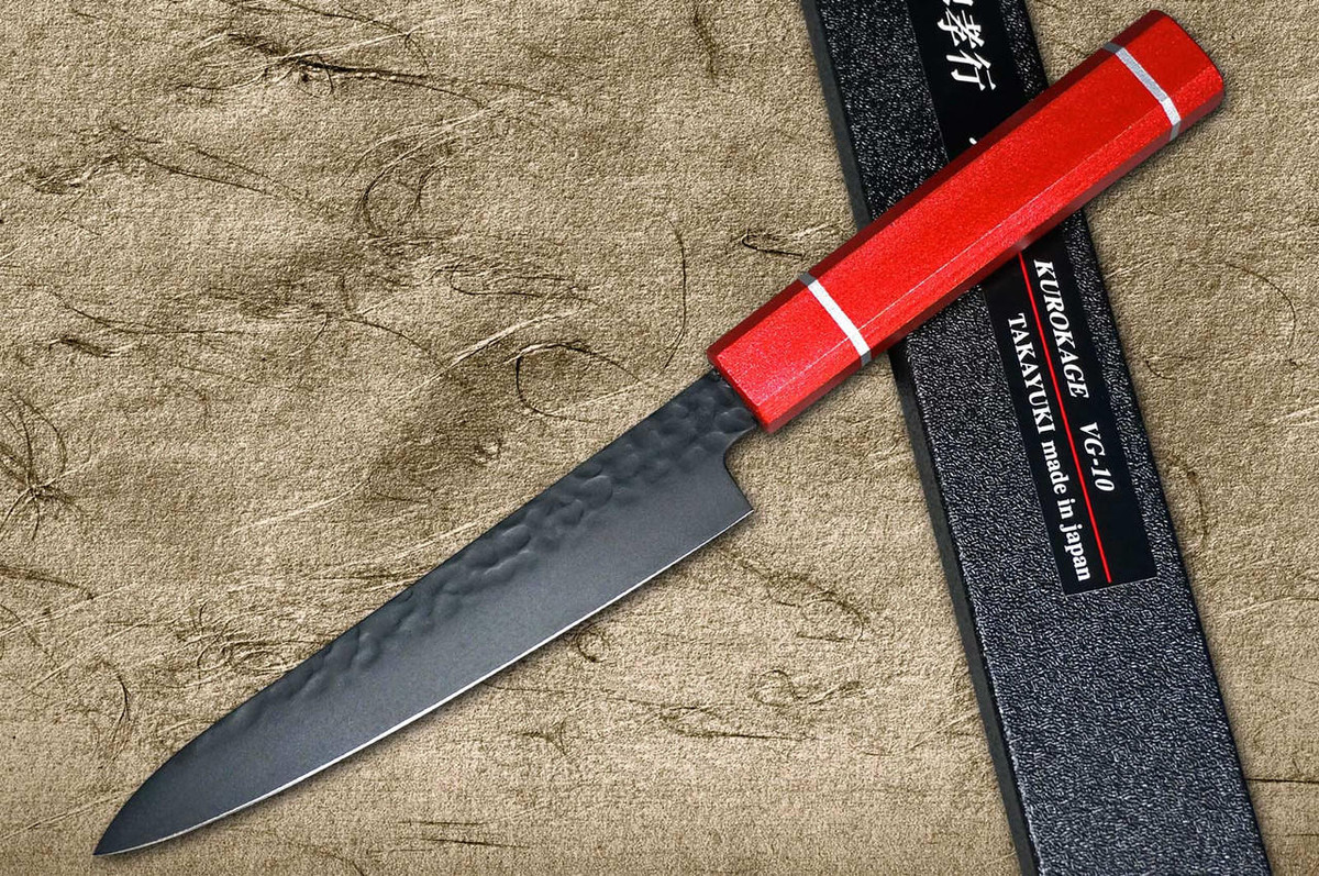 Sakai Takayuki Non-Stick Coating VG10 Hammered WA KUROKAGE Japanese Chefs Petty KnifeUtility 150mm with Japanese Lacquered Oak Handle KOUSEKI