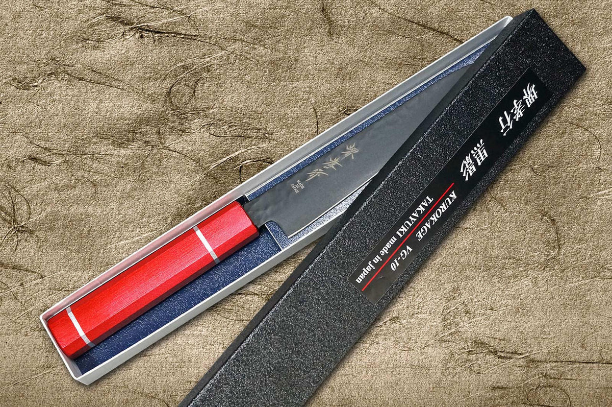 Sakai Takayuki Non-Stick Coating VG10 Hammered WA KUROKAGE Japanese Chefs Petty KnifeUtility 150mm with Japanese Lacquered Oak Handle KOUSEKI