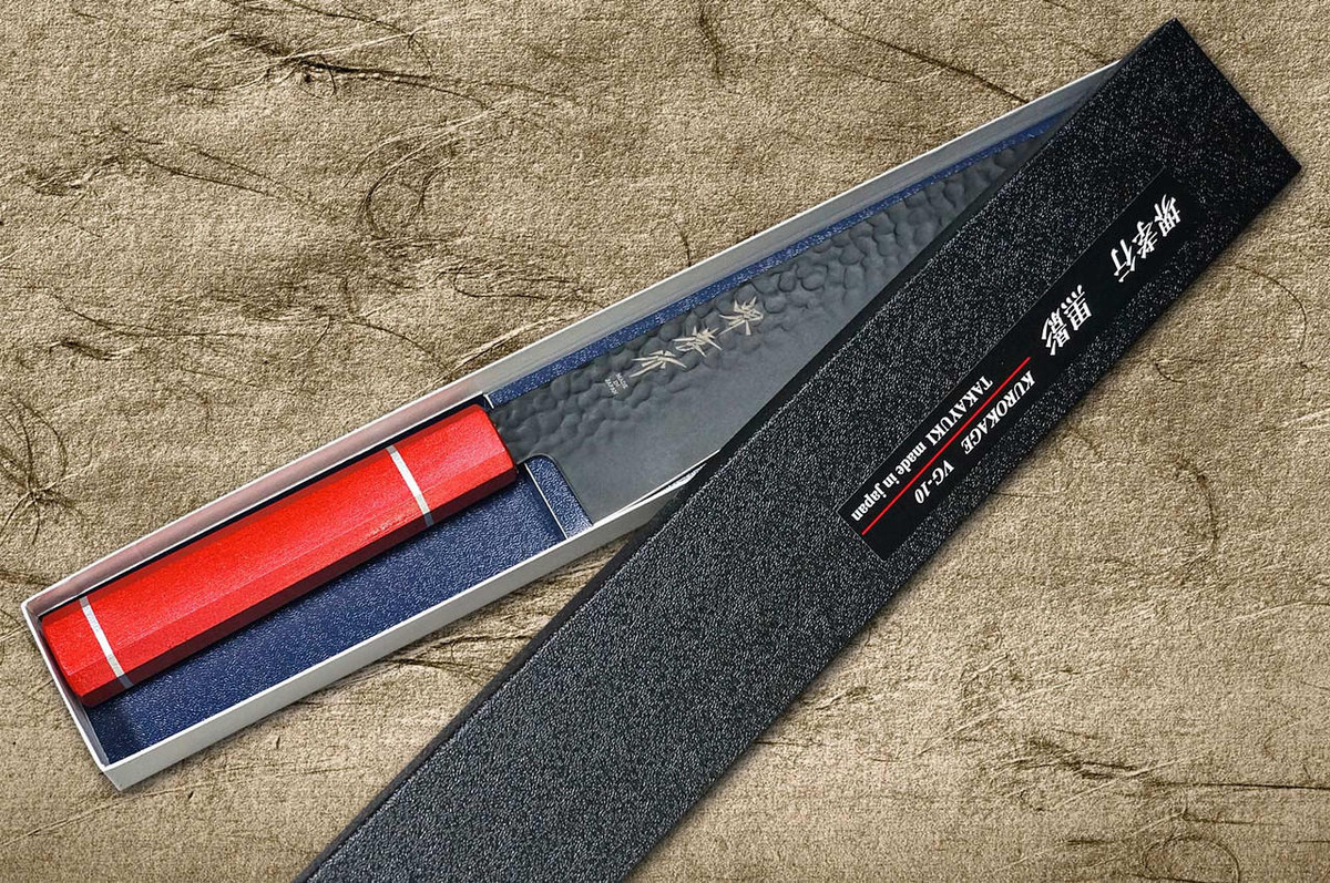 Sakai Takayuki Non-Stick Coating VG10 Hammered WA KUROKAGE Japanese Chefs Gyuto Knife 210mm with Japanese Lacquered Oak Handle KOUSEKI