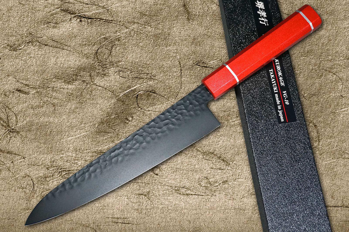Sakai Takayuki Non-Stick Coating VG10 Hammered WA KUROKAGE Japanese Chefs Gyuto Knife 210mm with Japanese Lacquered Oak Handle KOUSEKI