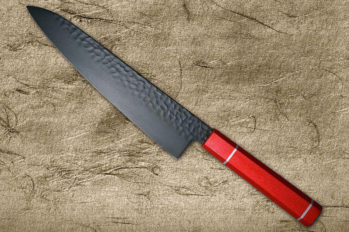 Sakai Takayuki Non-Stick Coating VG10 Hammered WA KUROKAGE Japanese Chefs Gyuto Knife 210mm with Japanese Lacquered Oak Handle KOUSEKI
