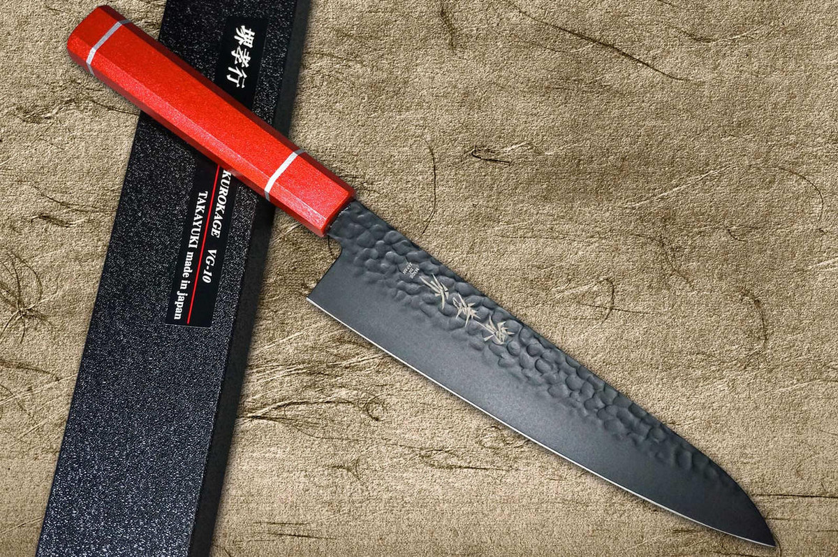 Sakai Takayuki Non-Stick Coating VG10 Hammered WA KUROKAGE Japanese Chefs Gyuto Knife 210mm with Japanese Lacquered Oak Handle KOUSEKI