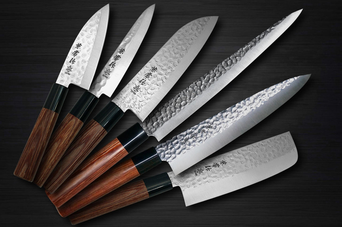 Kanetsune KC-950 DSR-1K6 Stainless Hammered Japanese Chef's Knife SET (Gyuto210-Slicer240-Santoku-Vegetable-Petty-Mini Deba) 