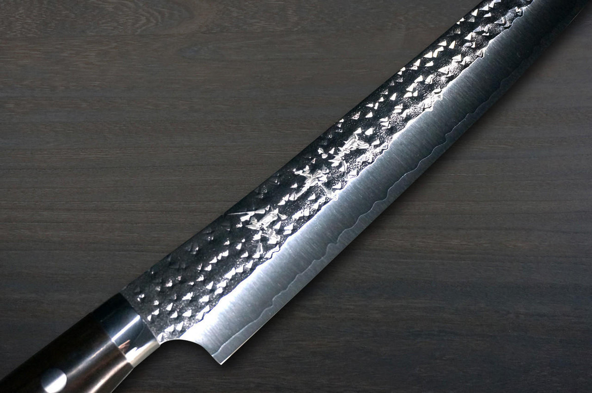 Yu Kurosaki R2(SG2) Hammered SENKO-EI Custom EBTC Japanese Chef's Slicer(Sujihiki) 240mm with Ebony & White Turquoise Handle 