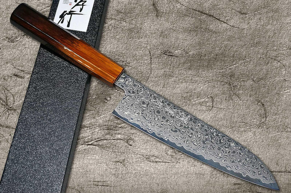 Sakai Takayuki GINGA ZA-18 69-Layer Damascus Japanese Chef's Santoku Knife 180mm with Japanese Lacquered Gloss Oak Handle 