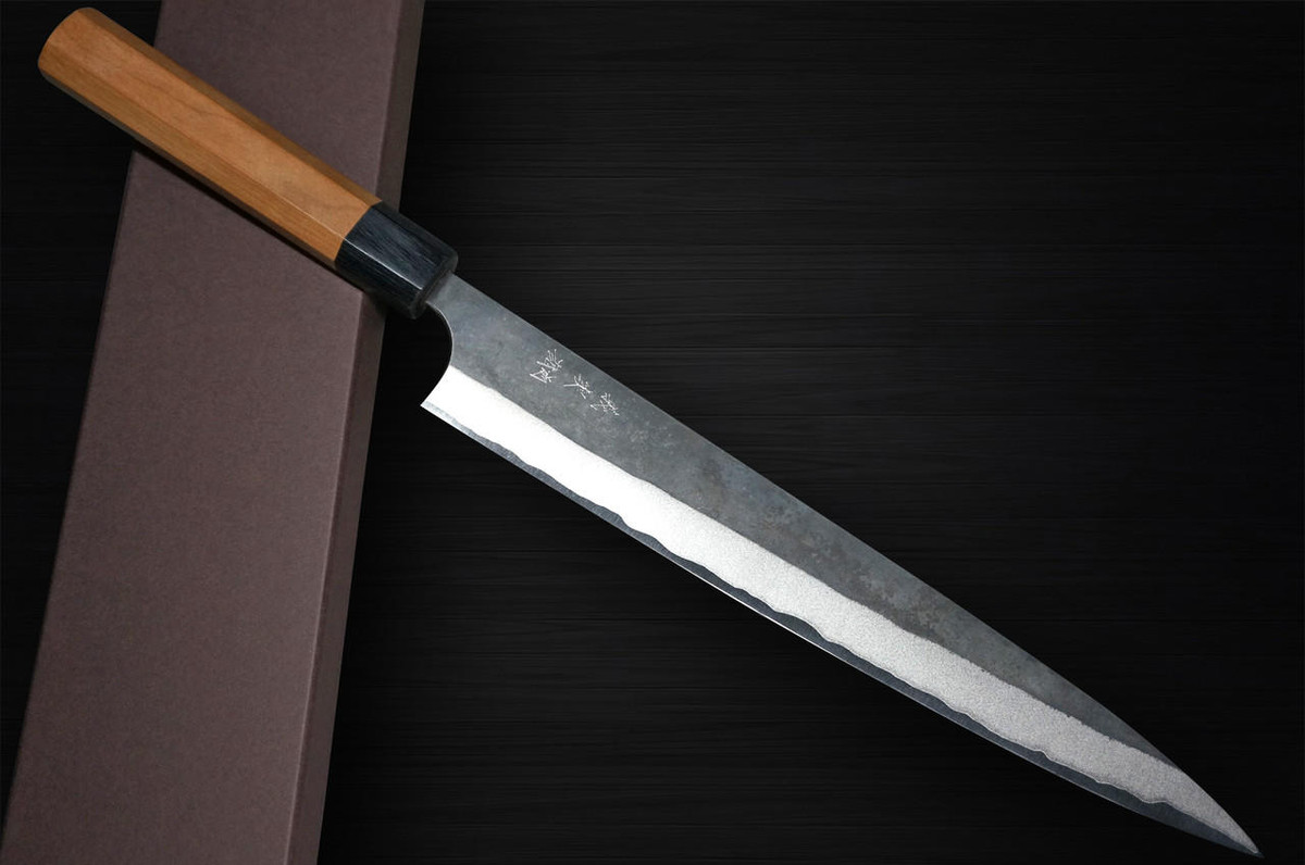 Yoshimi Kato Aogami Super Clad Kurouchi AC Japanese Chef's Slicer(Sujihiki) 270mm with Black Cherry Octagonal Handle 