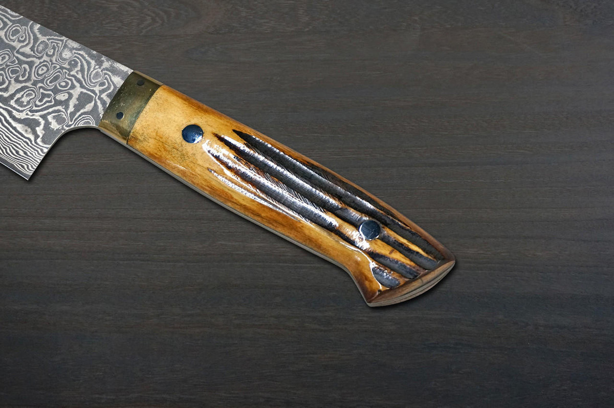 Takeshi Saji R2(SG2) Black Damascus DHM Japanese Chef's Gyuto Knife 270mm with Brown Antler Handle 