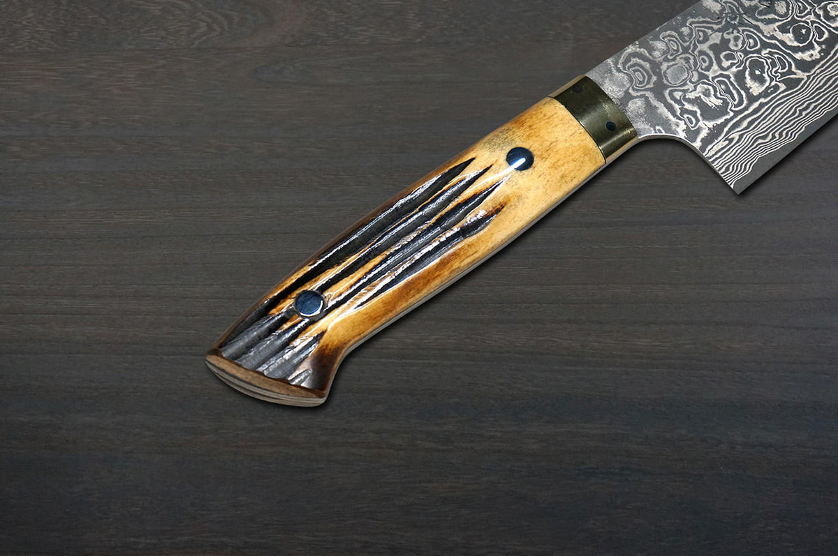 Takeshi Saji R2(SG2) Black Damascus DHM Japanese Chef's Gyuto Knife 270mm with Brown Antler Handle 