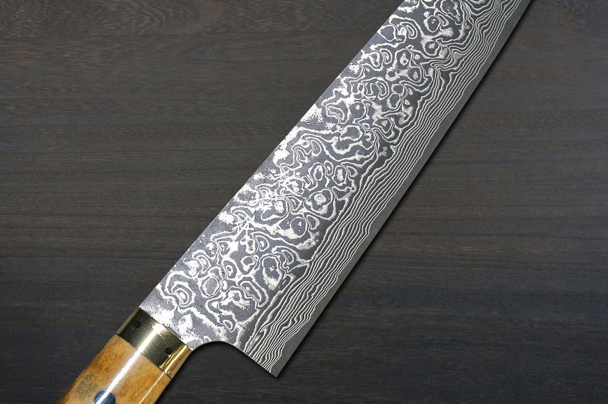 Takeshi Saji R2(SG2) Black Damascus DHM Japanese Chef's Gyuto Knife 240mm with Brown Antler Handle 
