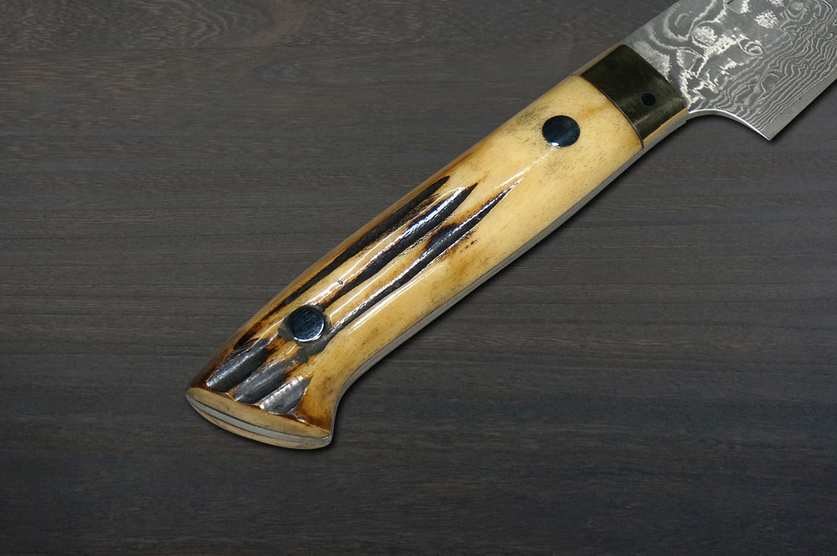 Takeshi Saji R2(SG2) Black Damascus DHM Japanese Chef's Petty Knife(Utility) 150mm with Brown Antler Handle 