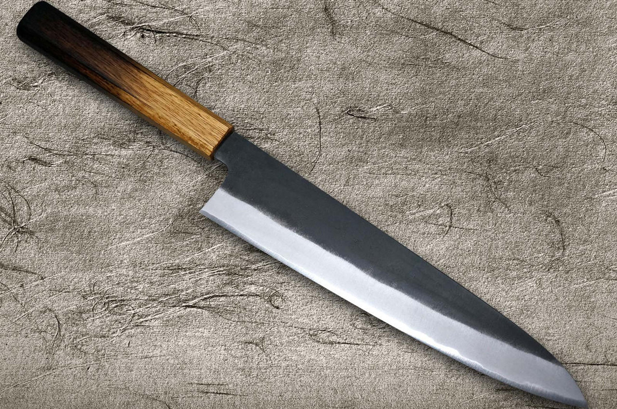 Satoshi Nakagawa Aogami #2 Kurouchi OK8B Japanese Chef's Gyuto Knife 240mm with Urushi Lacquered Oak Handle 