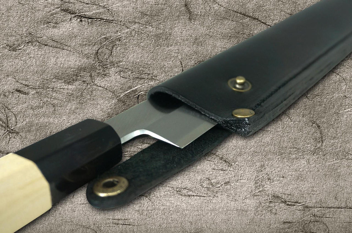 Natural Leather Knife Cover Saya Sheath Takohiki & Kengata-Yanagiba 270mm [Brass Button] 