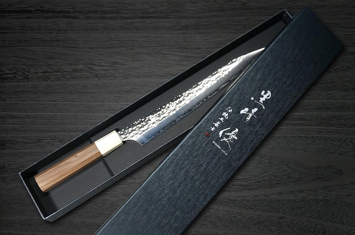 Yu Kurosaki R2(SG2) Hammered SENKO-EI WA WN8W Japanese Chef's Slicer(Sujihiki) 240mm with Wood-Grain Ring Walnut Handle 