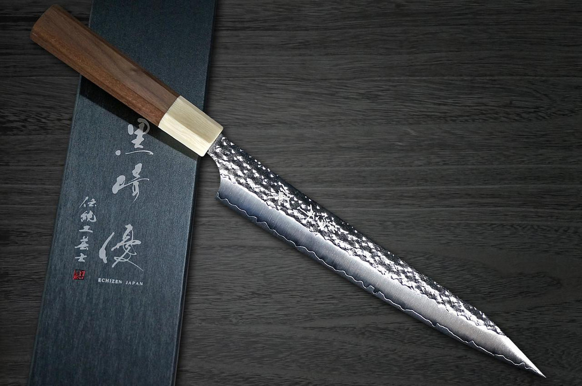 Yu Kurosaki R2(SG2) Hammered SENKO-EI WA WN8W Japanese Chef's Slicer(Sujihiki) 240mm with Wood-Grain Ring Walnut Handle 