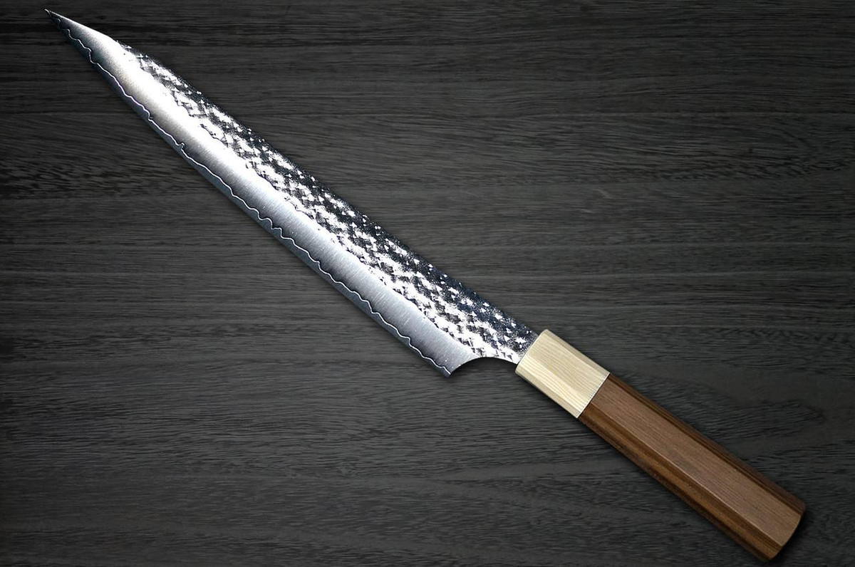 Yu Kurosaki R2(SG2) Hammered SENKO-EI WA WN8W Japanese Chef's Slicer(Sujihiki) 240mm with Wood-Grain Ring Walnut Handle 