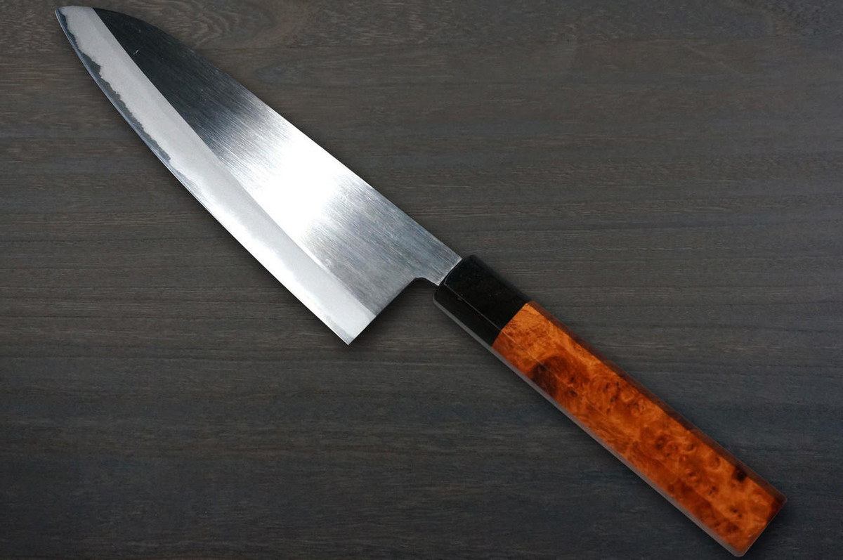 Muneaki YASUGI White Steel Migaki Japanese Chef's Gyuto Knife 165mm with Black-Ring Karin Lump Handle 