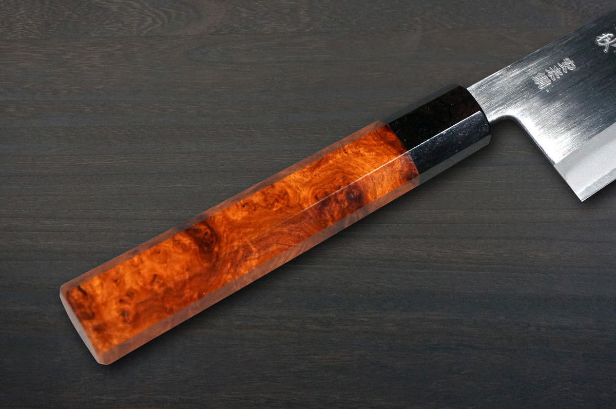 Muneaki YASUGI White Steel Migaki Japanese Chef's Gyuto Knife 165mm with Black-Ring Karin Lump Handle 