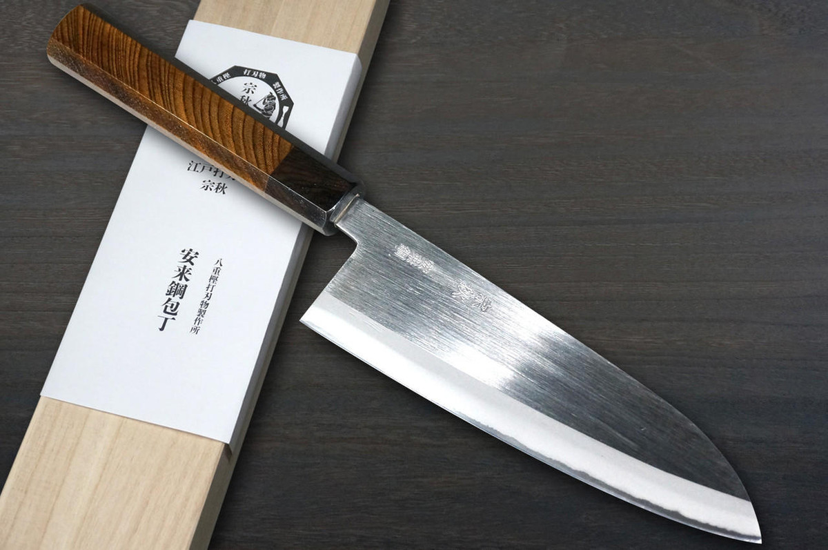 Muneaki YASUGI White Steel Migaki Japanese Chef's Gyuto Knife 165mm with Black-Ring Japanese Zelkova Handle 
