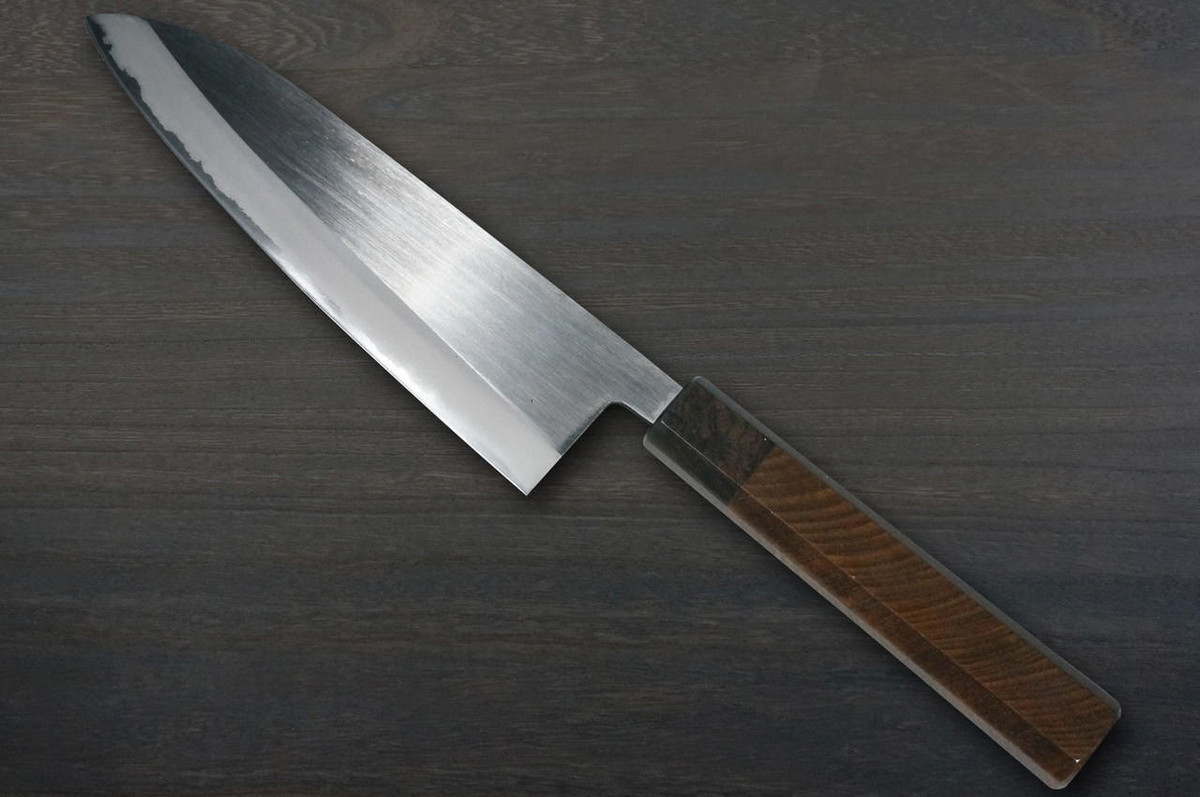 Muneaki YASUGI White Steel Migaki Japanese Chef's Gyuto Knife 165mm with Black-Ring Japanese Zelkova Handle 