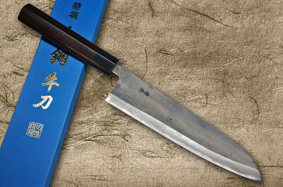 Muneaki White Steel Kurouchi Japanese Chef's Gyuto Knife 210mm with Black-Ring Rosewood Handle 
