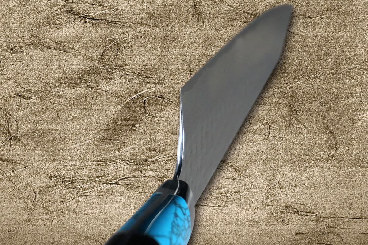 Yu Kurosaki R2(SG2) Hammered SENKO-EI Custom TCAEB Japanese Chef's Gyuto Knife 240mm with Blue Turquoise & Ebony Handle 