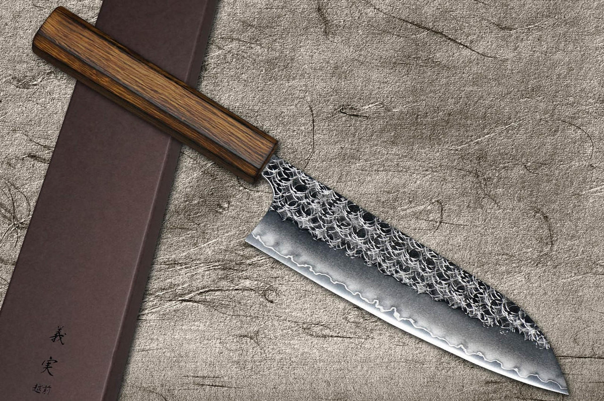 Yoshimi Kato R2 MINAMO Hammered OK8B Japanese Chef's Santoku Knife