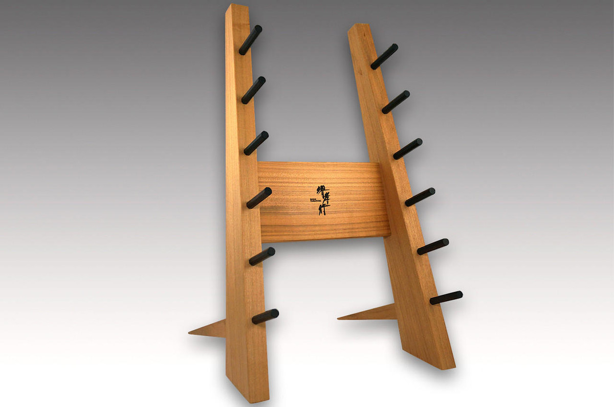 Made-in-Japan Sakai Takayuki Designer Wood Knife Tower Rack for 6 Knives [Wild Cherry Wood] 