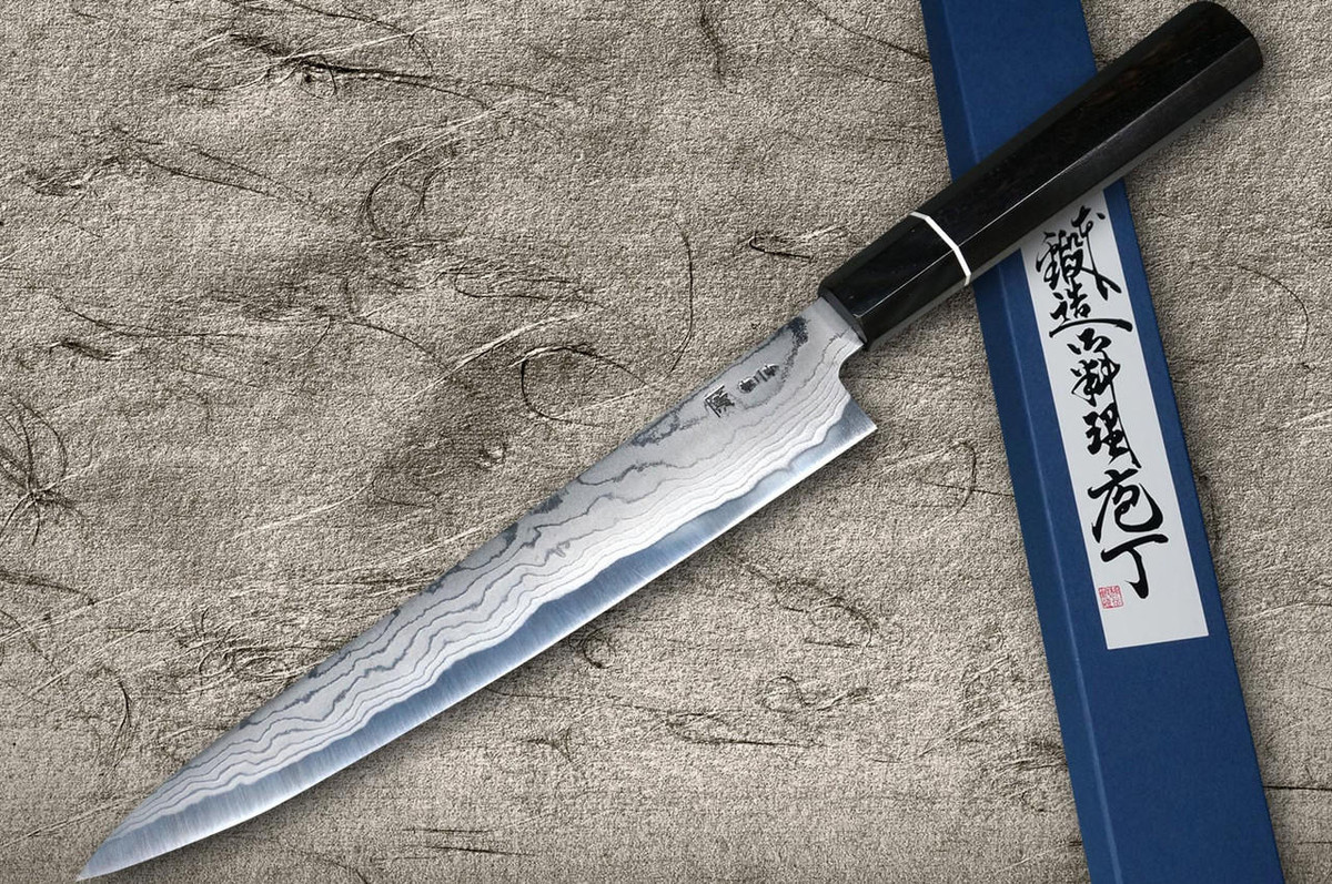 Shigeki Tanaka Aogami No.2 Damascus EB Japanese Chef's Slicer(Sujihiki) 210mm with Ebony Handle 