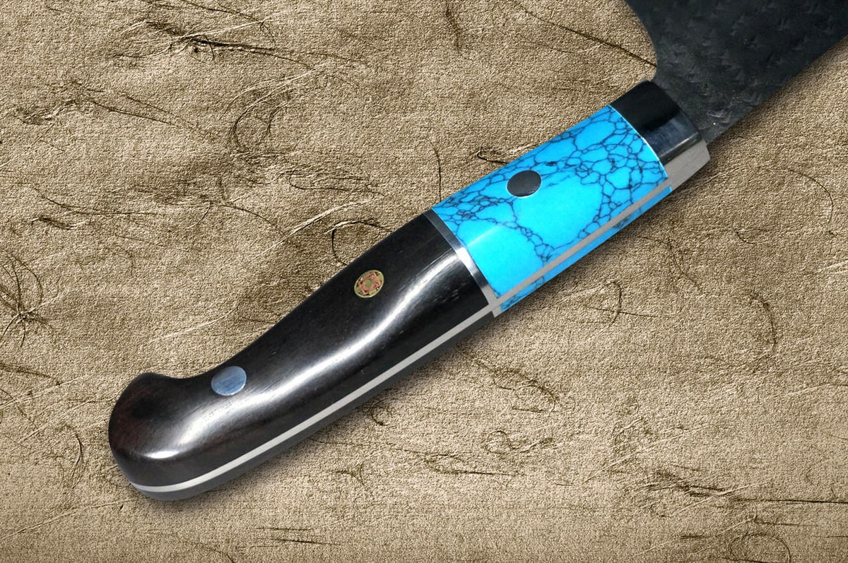 Yu Kurosaki R2(SG2) Hammered SENKO-EI Custom TCAEB Japanese Chef's Bunka Knife 165mm with Blue Turquoise & Ebony Handle 