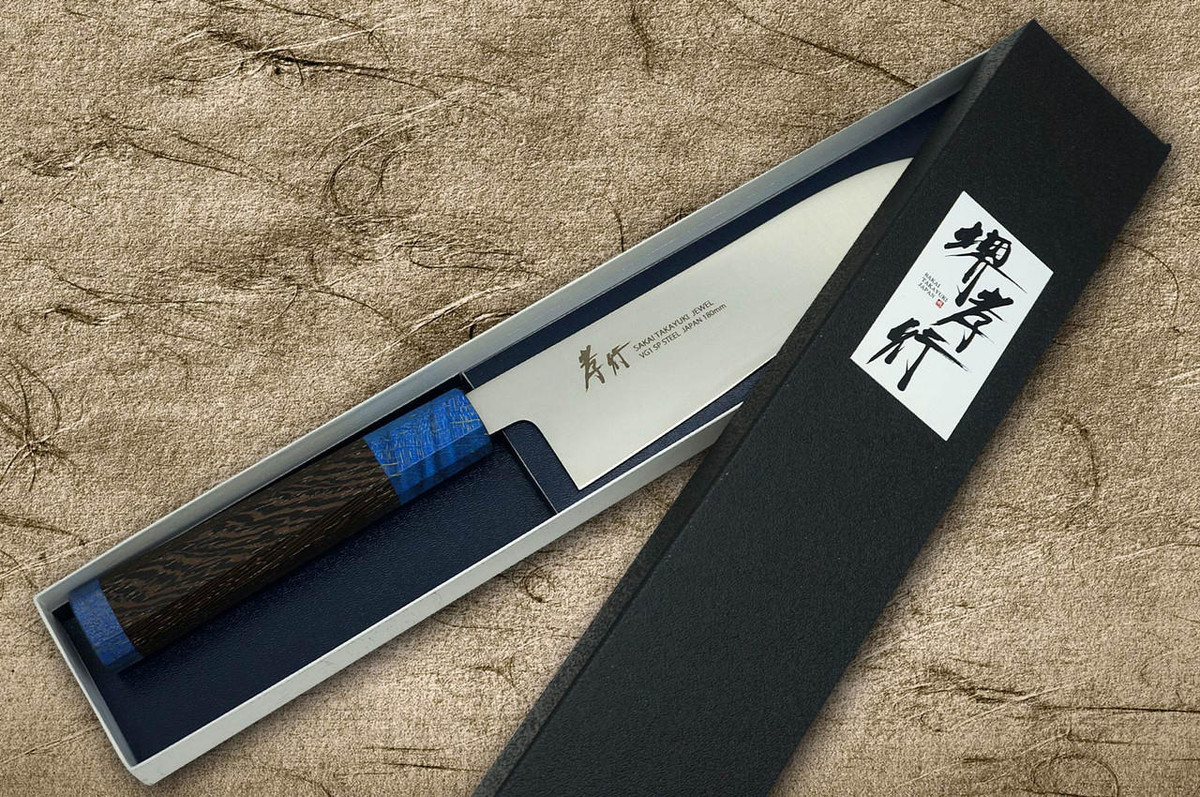 Sakai Takayuki JEWEL VG1 Japanese Chef's Santoku Knife 180mm Double Ring Wenge Handle [Sapphire] 