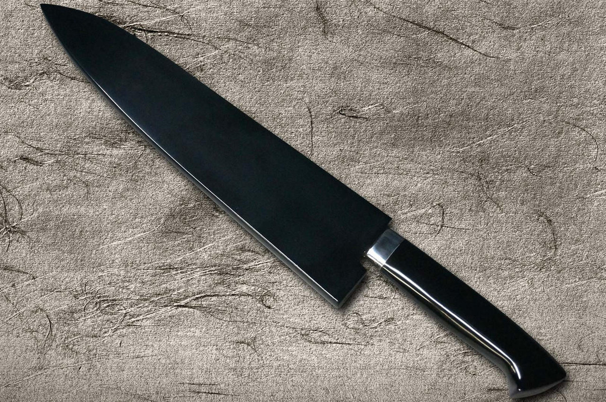 Takeshi Saji Makie-Art Aogami No.2 Colored Damascus Japanese Chef's Gyuto Knife 210mm with Urushi Lacquered Saya and Custom Handle FUJI on LAKE(PN-BT) 