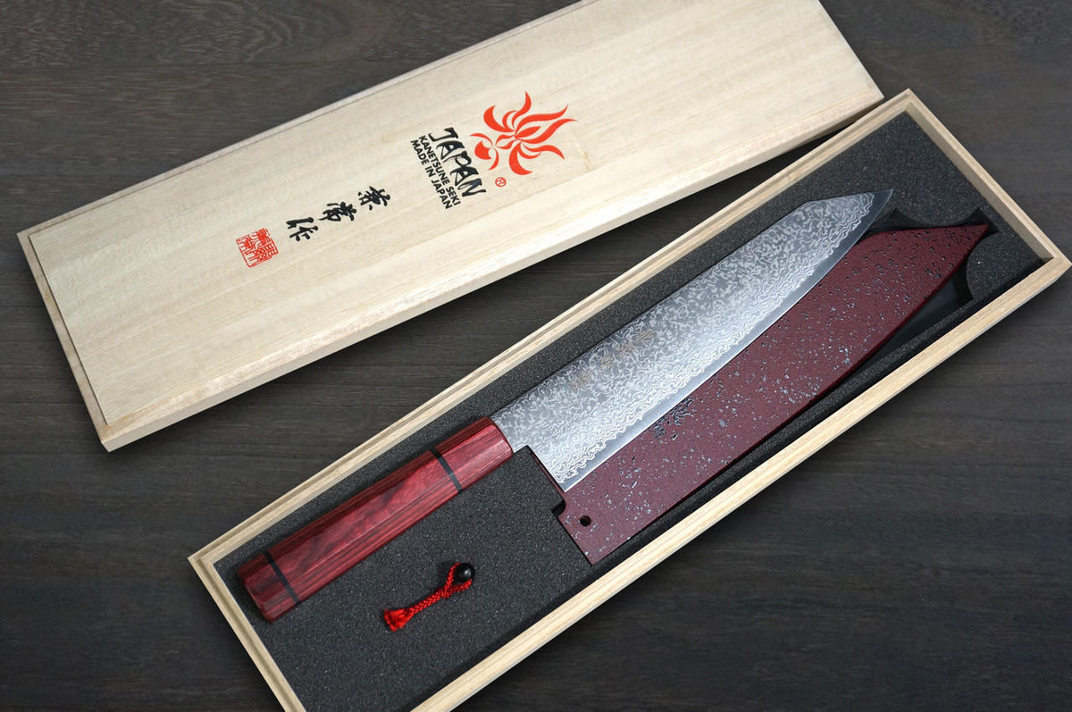 Kanetsune 63-Layer Damascus MINAMO-KAZE Japanese Chef's Kiritsuke-Gyuto Knife 210mm with Dedicated Saya Sheath 