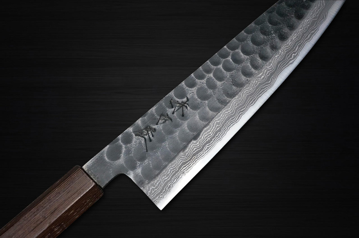 Hinoura AJIKATAYA Shirogami #2 Kurouchi Tsuchime Japanese Chef's Gyuto Knife 210mm with Wenge Handle 