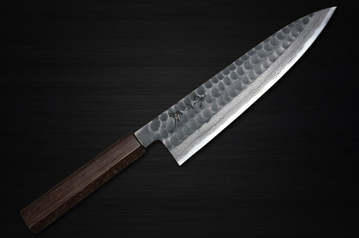 Hinoura AJIKATAYA Shirogami #2 Kurouchi Tsuchime Japanese Chef's Gyuto Knife 210mm with Wenge Handle 