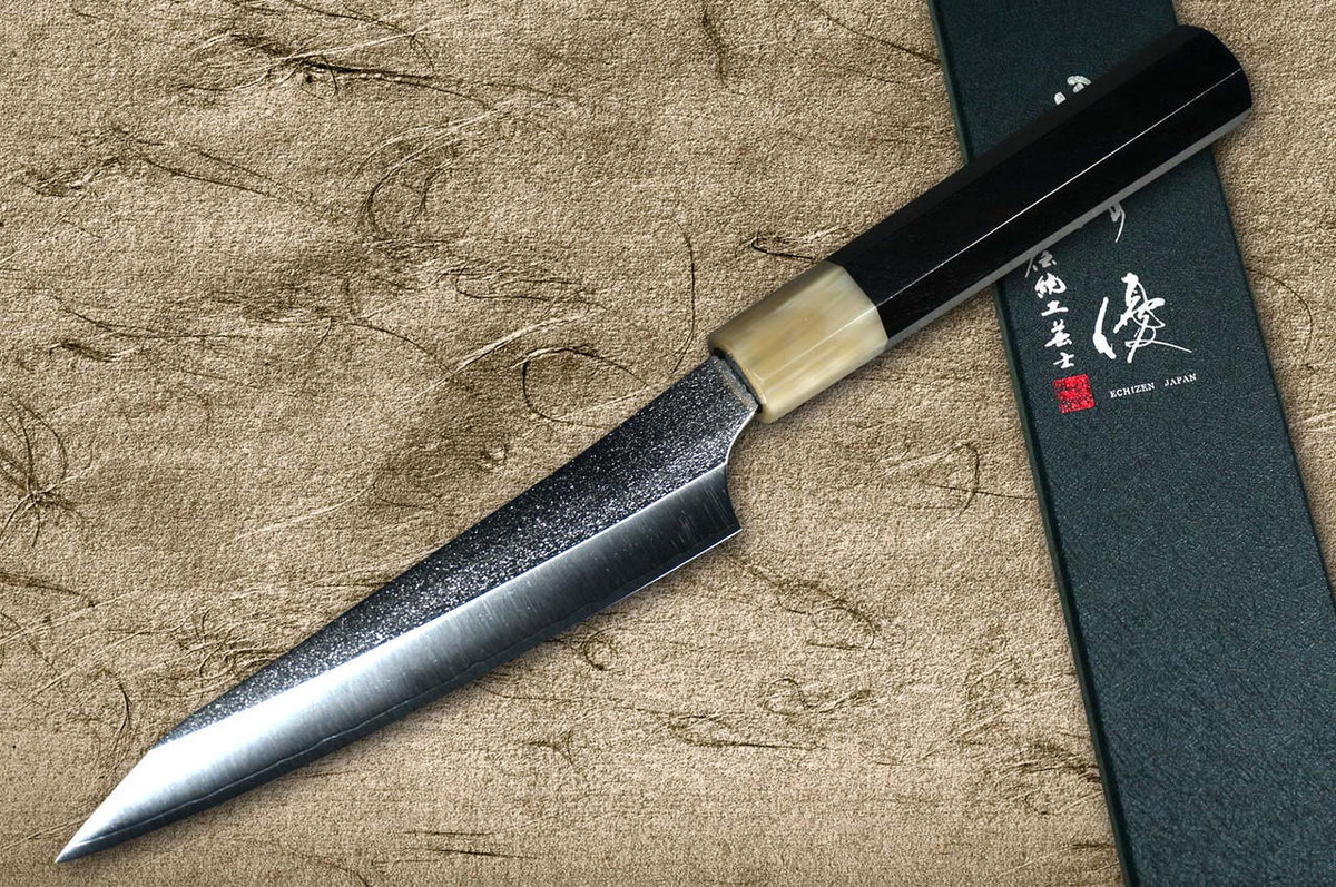 Yu Kurosaki VG-XEOS NEW GEKKO WA EB8W Japanese Chef's Petty Knife(Utility) 150mm with White Buffalo Ring Ebony Handle 