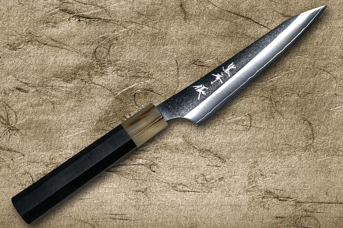 Yu Kurosaki VG-XEOS NEW GEKKO WA EB8W Japanese Chef's Petty Knife(Utility) 130mm with White Buffalo Ring Ebony Handle 