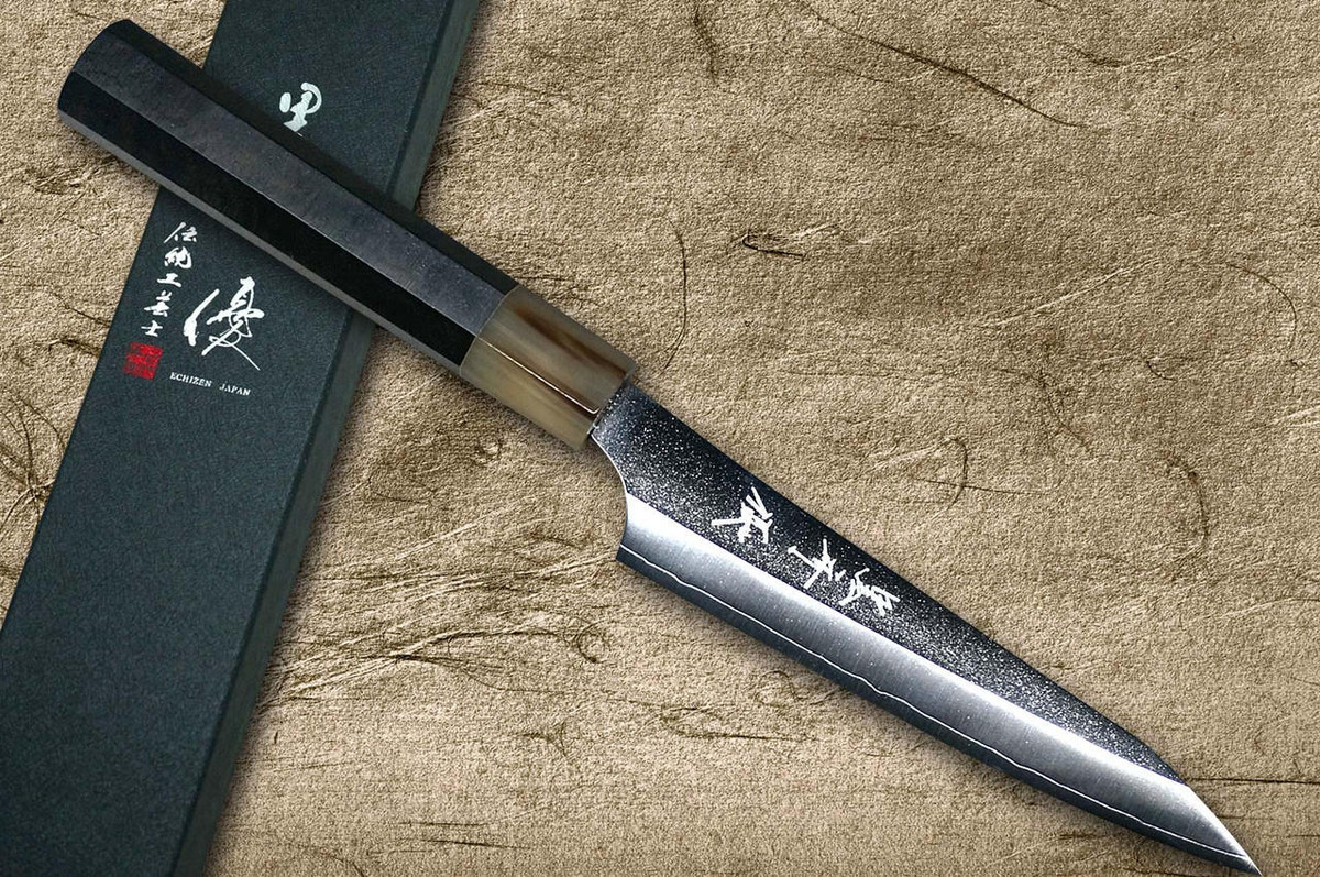 Yu Kurosaki VG-XEOS NEW GEKKO WA EB8W Japanese Chef's Petty Knife(Utility) 130mm with White Buffalo Ring Ebony Handle 