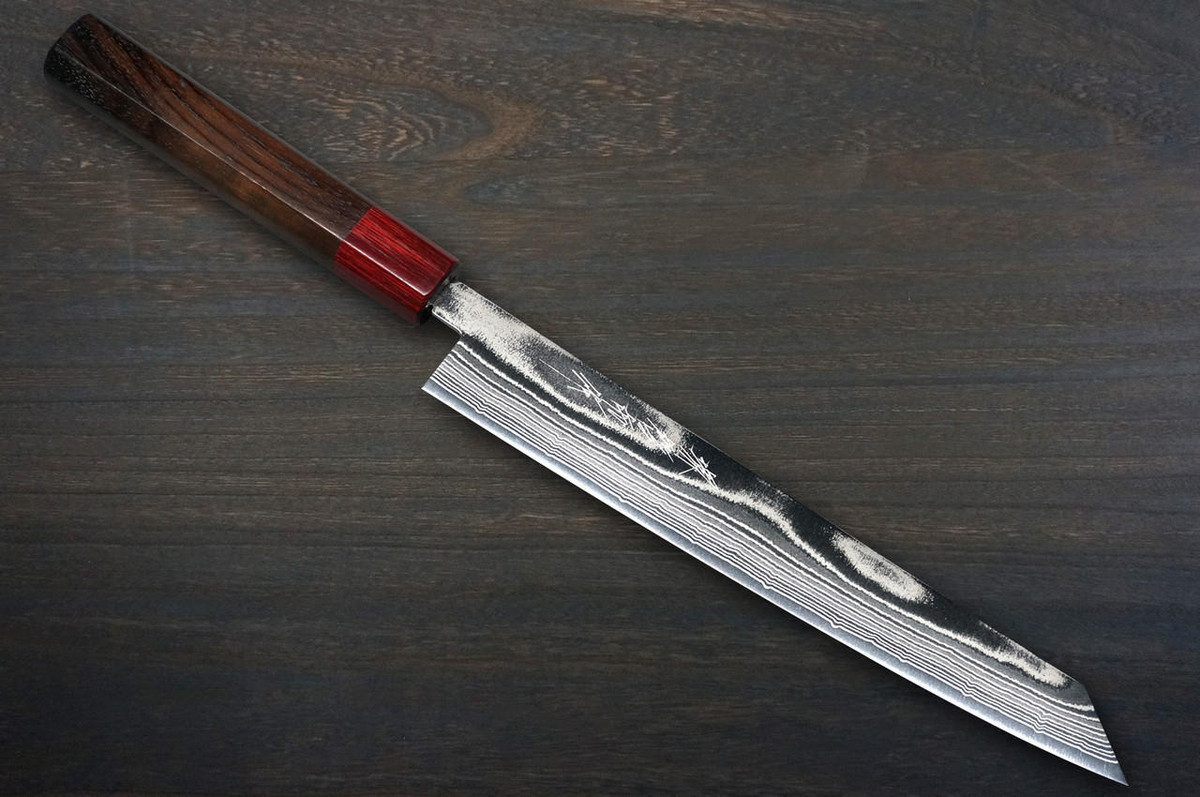 Keiichi Fujii AUS10 Nickel Damascus RS8R Japanese Chef's Kiritsuke-Yanagiba(Sashimi) 240mm with Urushi Lacquered Oak Handle 