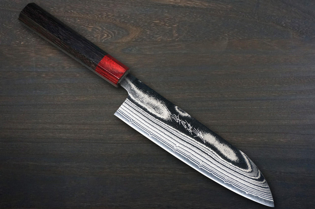 Keiichi Fujii AUS10 Nickel Damascus RS8R Japanese Chef's Santoku