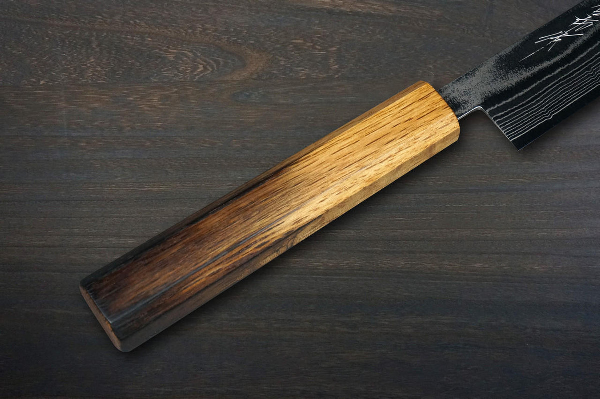 Keiichi Fujii AUS10 Nickel Damascus OK8B Japanese Chef's Kiritsuke-Yanagiba(Sashimi) 240mm with Urushi Lacquered Oak Handle 