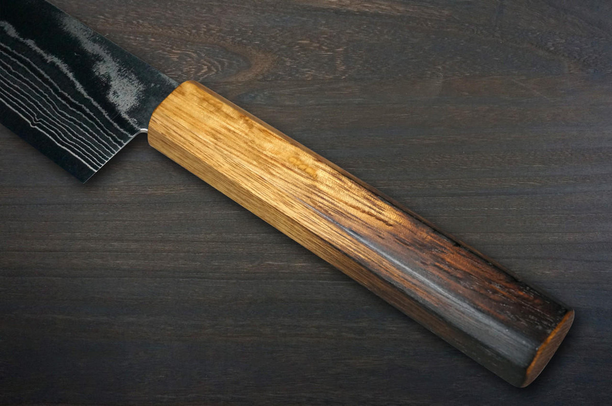 Keiichi Fujii AUS10 Nickel Damascus OK8B Japanese Chef's Gyuto Knife 270mm with Urushi Lacquered Oak Handle 