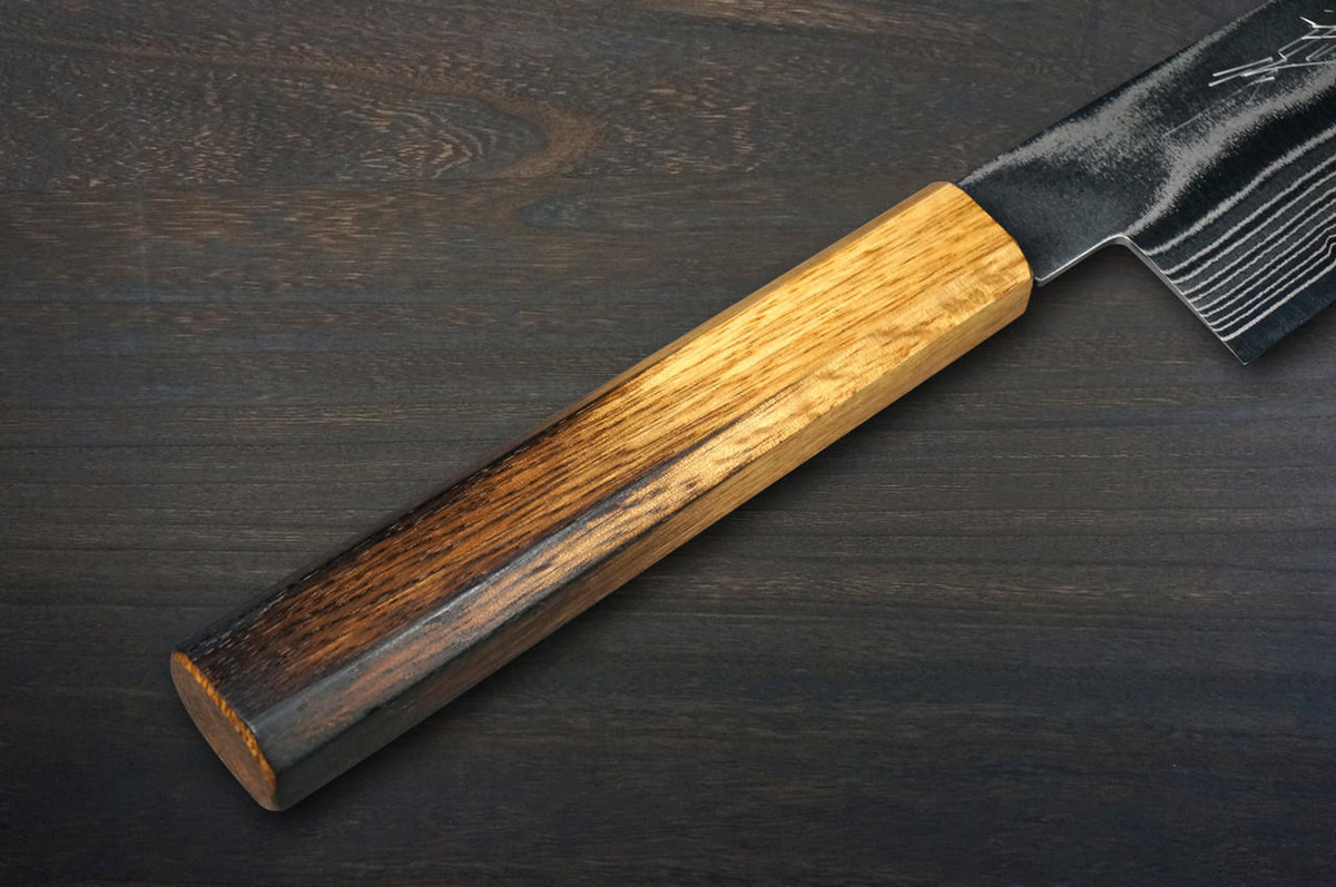 Keiichi Fujii AUS10 Nickel Damascus OK8B Japanese Chef's Gyuto Knife 270mm with Urushi Lacquered Oak Handle 