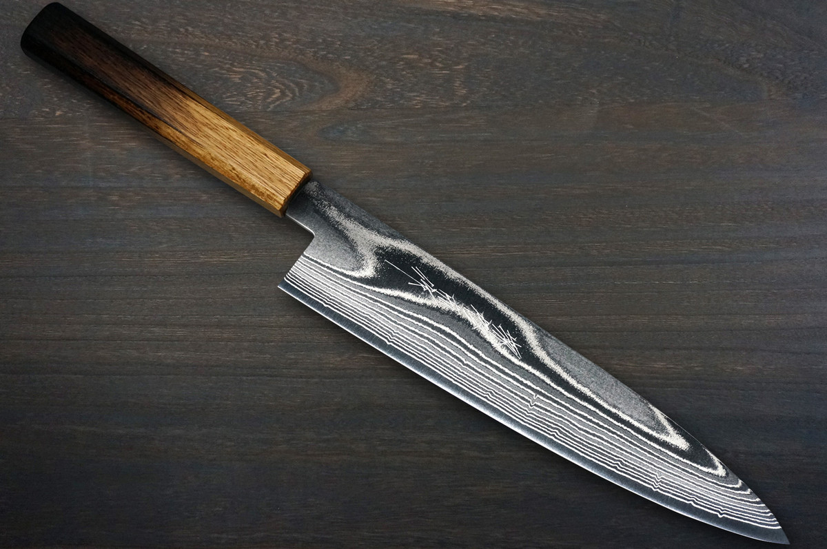 Keiichi Fujii AUS10 Nickel Damascus OK8B Japanese Chef's Gyuto Knife 270mm with Urushi Lacquered Oak Handle