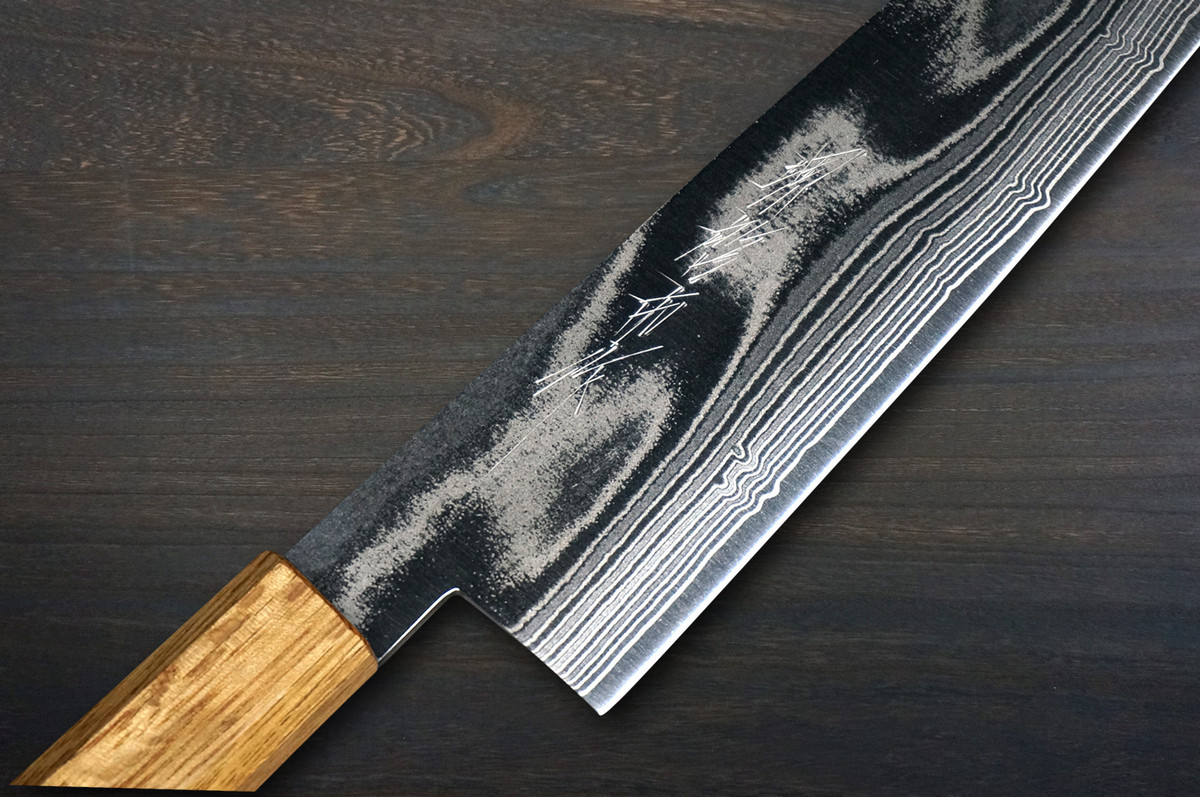 Keiichi Fujii AUS10 Nickel Damascus OK8B Japanese Chef's Gyuto Knife 270mm with Urushi Lacquered Oak Handle