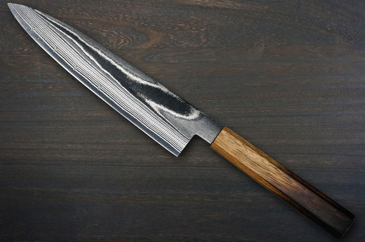 Keiichi Fujii AUS10 Nickel Damascus OK8B Japanese Chef's Gyuto Knife 240mm with Urushi Lacquered Oak Handle 