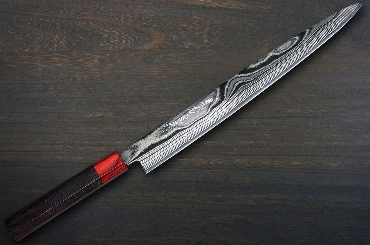 Keiichi Fujii AUS10 Nickel Damascus RS8R Japanese Chef's Slicer(Sujihiki) 270mm with Urushi Lacquered Oak Handle 