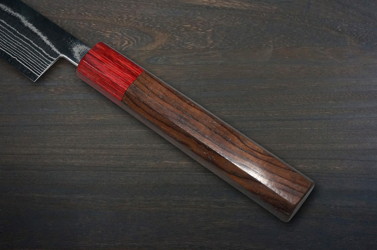 Keiichi Fujii AUS10 Nickel Damascus RS8R Japanese Chef's Slicer(Sujihiki) 270mm with Urushi Lacquered Oak Handle 