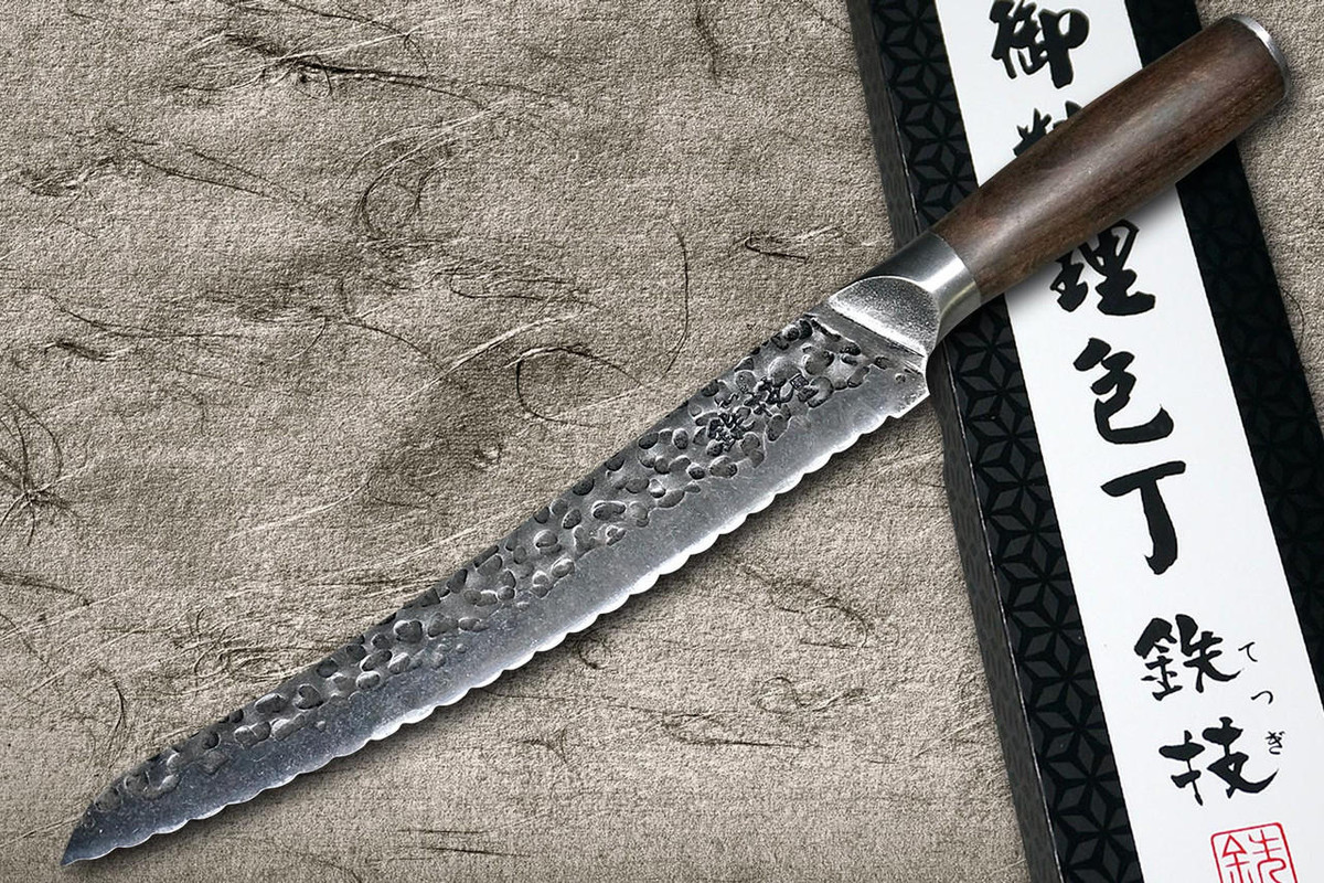Tetsugi High-Carbon Molybdenum Stainless Hammered Japanese Chef's Bread Slicer 225mm 